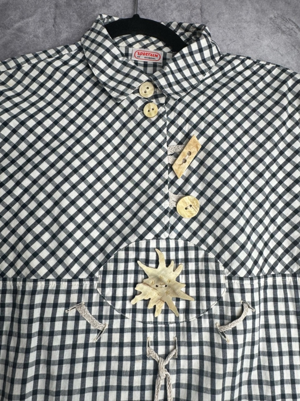 Sportalm Black & White Gingham unique Button-Up Top US 10 Cottagecore Indie - Picture 2 of 8